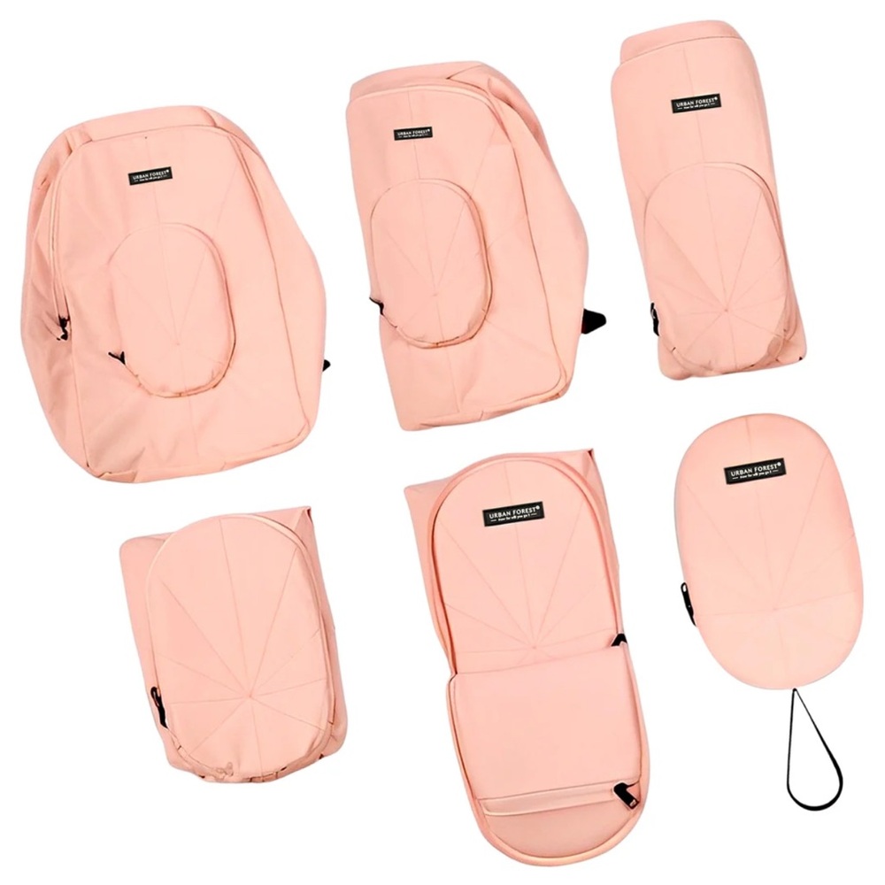 Compactable Pink Backpack with straps and multi zippers